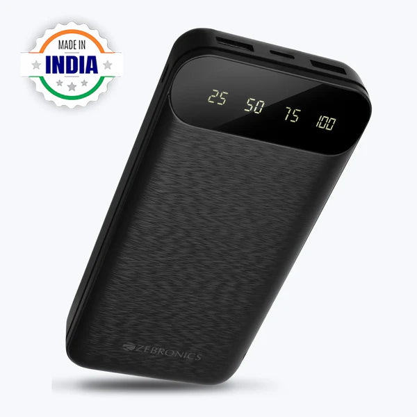 Zebronics 20000mAh Portable Power Bank with 22.5W Fast Charging, Dual USB Output, and Type-C Input
