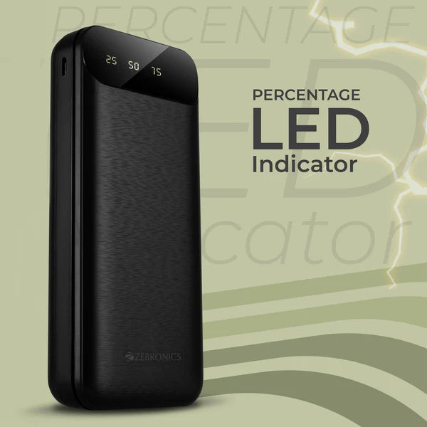 Zebronics 20000mAh Portable Power Bank with 22.5W Fast Charging, Dual USB Output, and Type-C Input