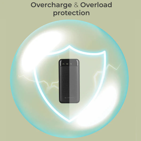 Zebronics 20000mAh Portable Power Bank with 22.5W Fast Charging, Dual USB Output, and Type-C Input