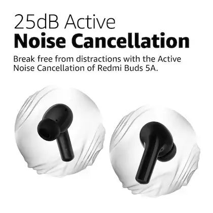 Redmi Buds 5A, Active Noise Cancelling True Wireless Earbuds, upto 30hr playtime, AI Powered ENC for clear calls, Bluetooth V5.4, low latency gaming mode with touch controls, Black