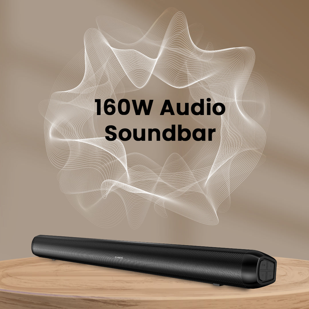 Insane 2090 sound bar with powerful stereo speakers, sleek black design, LED indicator lights, and compact modern build for immersive home audio experience.