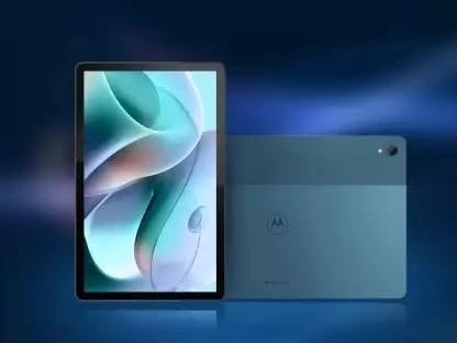 Moto Tab G70 LTE tablet in Modernist Teal color with 11-inch display, 6GB RAM, 128GB ROM, and Wi-Fi plus 4G connectivity.