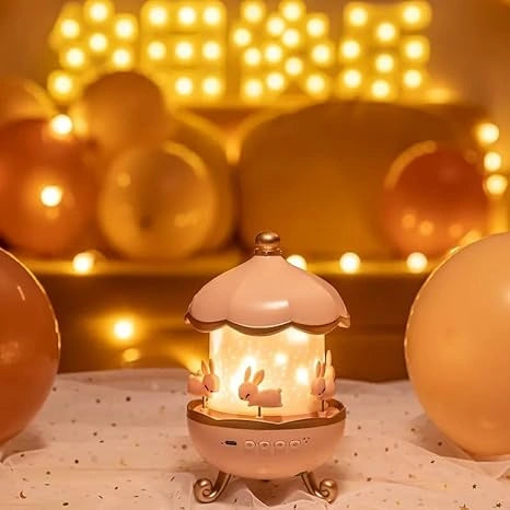 Bunny Carousel Night Light Projector | 6 Set Films Rotating LED Lamp | Star Projection Light for A Magical Nursery Atmosphere | Rabbit Night Lamp for Kids Room (Bunny Night Light)