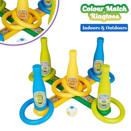 “2-in-1 Colour Match Ring Toss Game Set with jungle print target – fun and educational toy for kids to develop hand-eye coordination.”