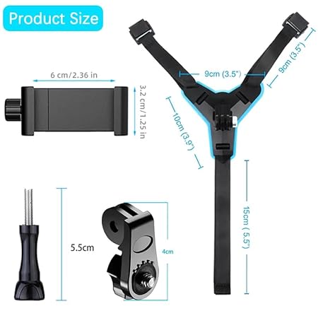 Multipurpose Helmet Chin Strap Mount with Mobile Holder Clip & Screw Compatible with All Smart Phones Go pro Hero 9/8/7/6,SJCAM, Yi, DJI Osmo Action & Other Action Cameras