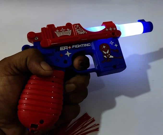 “Super spinning space toy gun with projection feature, lights, and sounds for children”