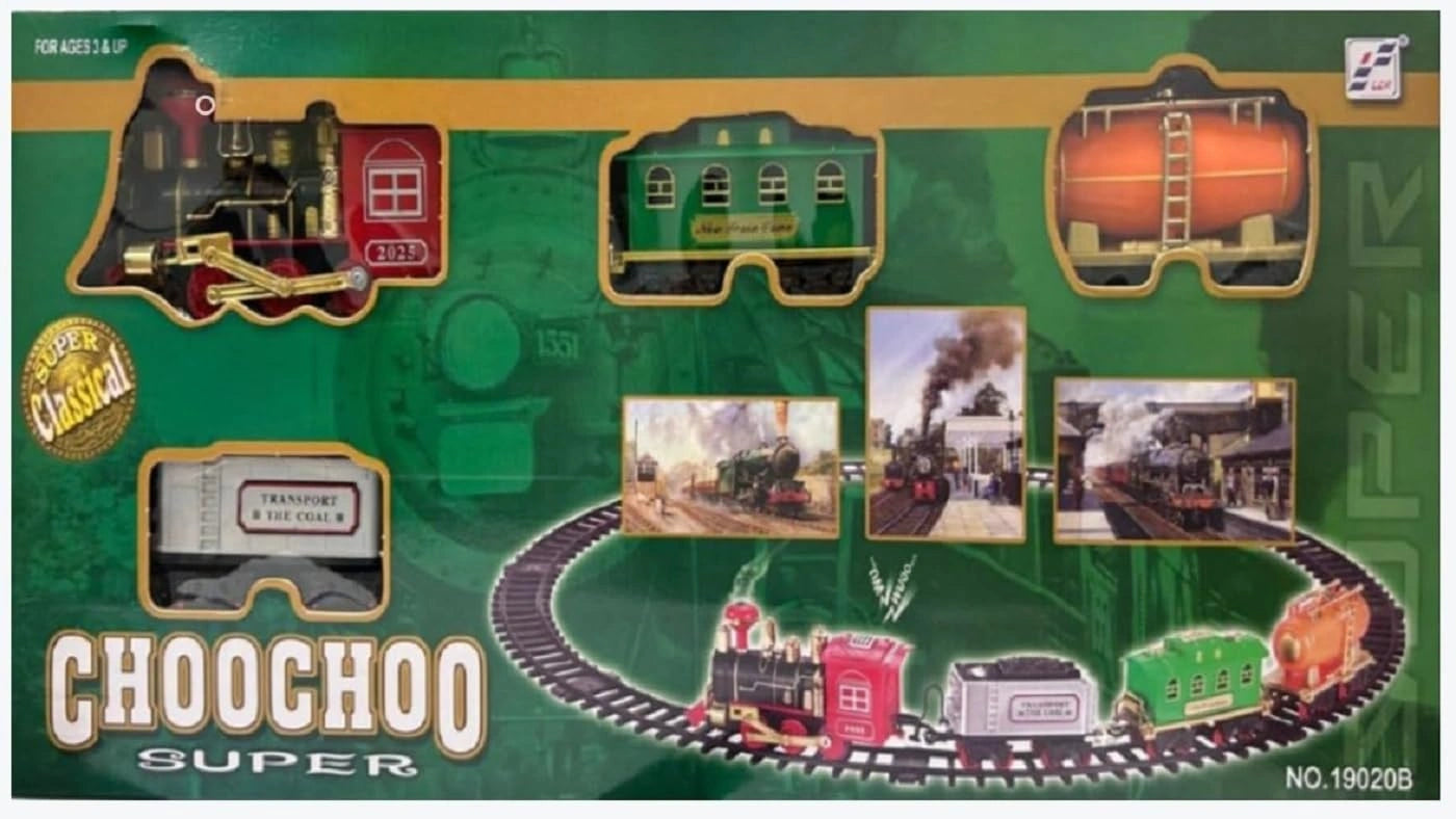 Braintastic choo choo train toy featuring smoke effect, sound and musical play.