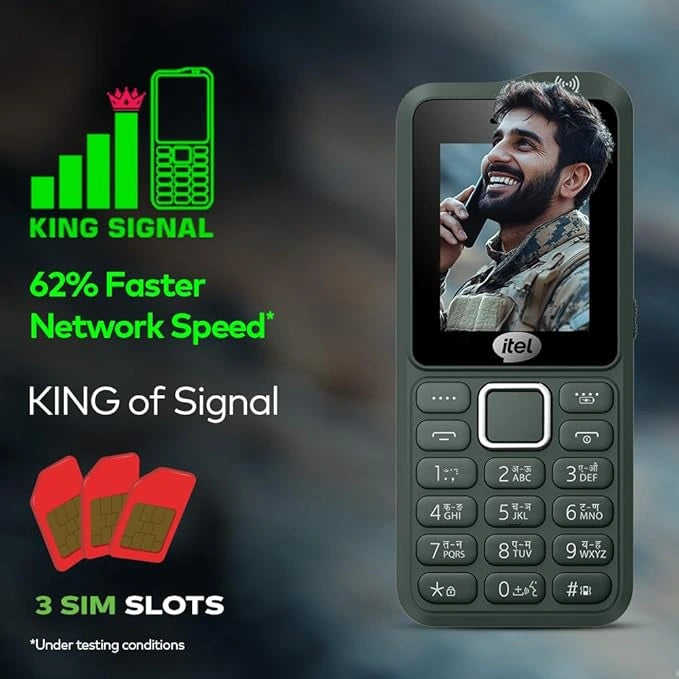 Itel Kingsignal Keypad Mobile Phone | Stronger Signal |1500 mAh 33 Days Standby Super Battery | Type C Charger | KingVoice | Wireless FM with Recording | Auto Call Recording |Kevlar Texture|ArmyGreen