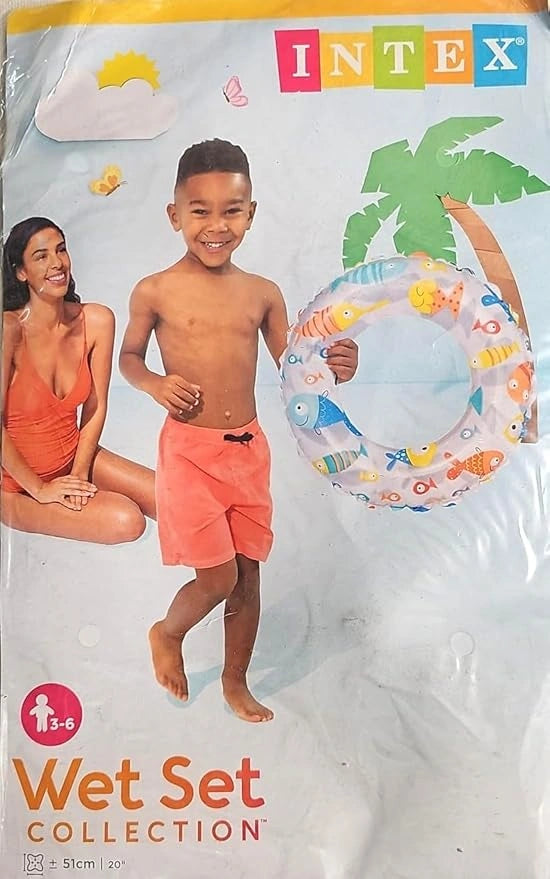 "MPS My Party Suppliers inflatable swimming ring with swirls design, lightweight pool float for kids aged 3 and above."