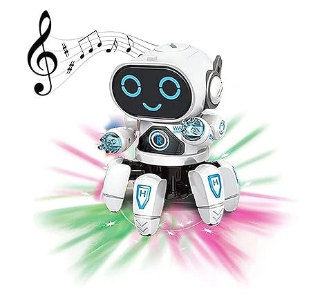 "Dancing robot toy with LED lights, 360° movement, musical interactive robot for boys, girls, toddlers, and kids."