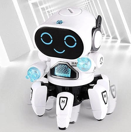 "Dancing robot toy with LED lights, 360° movement, musical interactive robot for boys, girls, toddlers, and kids."