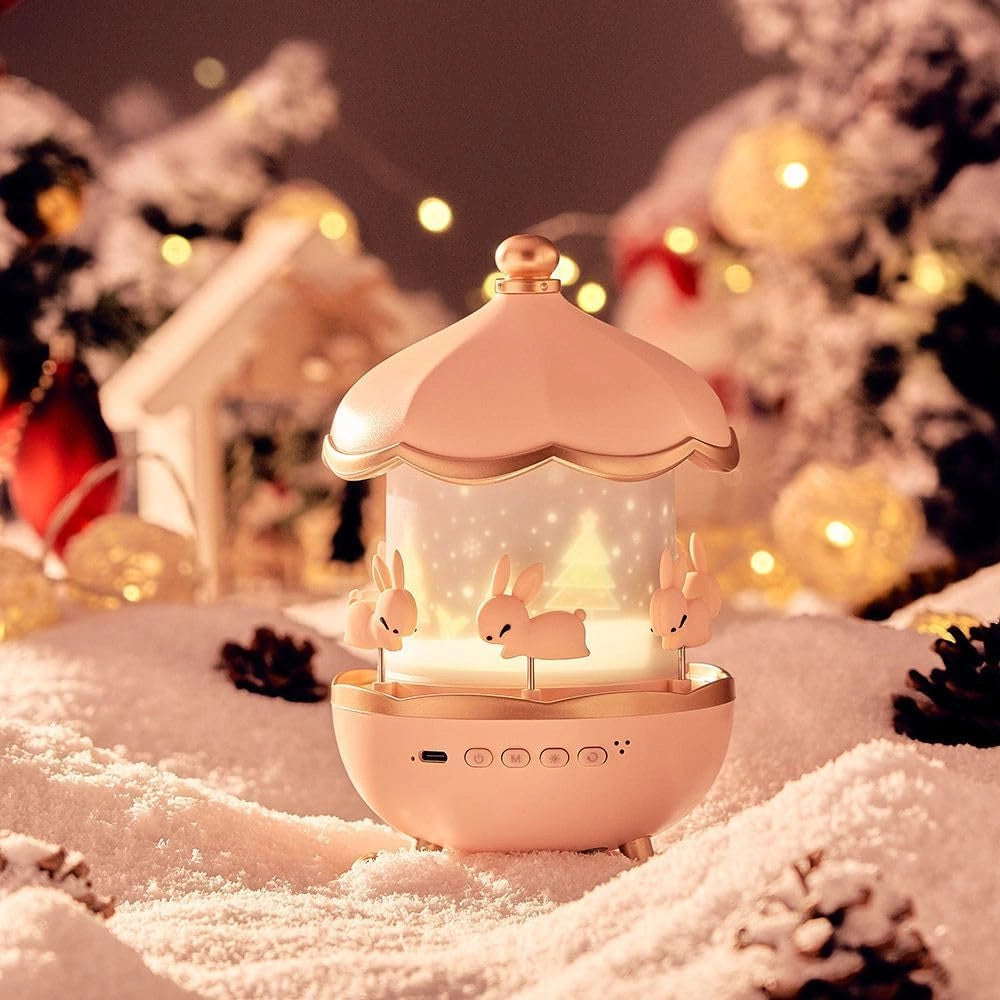 Bunny Carousel Night Light Projector | 6 Set Films Rotating LED Lamp | Star Projection Light for A Magical Nursery Atmosphere | Rabbit Night Lamp for Kids Room (Bunny Night Light)