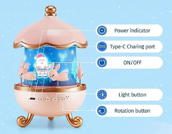 Bunny Carousel Night Light Projector | 6 Set Films Rotating LED Lamp | Star Projection Light for A Magical Nursery Atmosphere | Rabbit Night Lamp for Kids Room (Bunny Night Light)