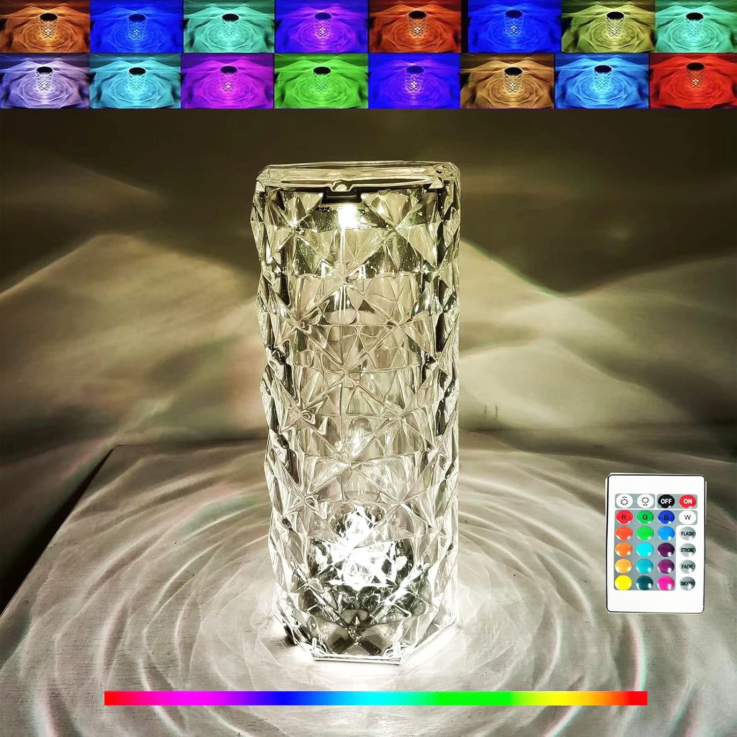 “16-color crystal lamp LED night light – decorative mood light with multicolor changing LED for bedroom, living room, or cozy ambiance.”