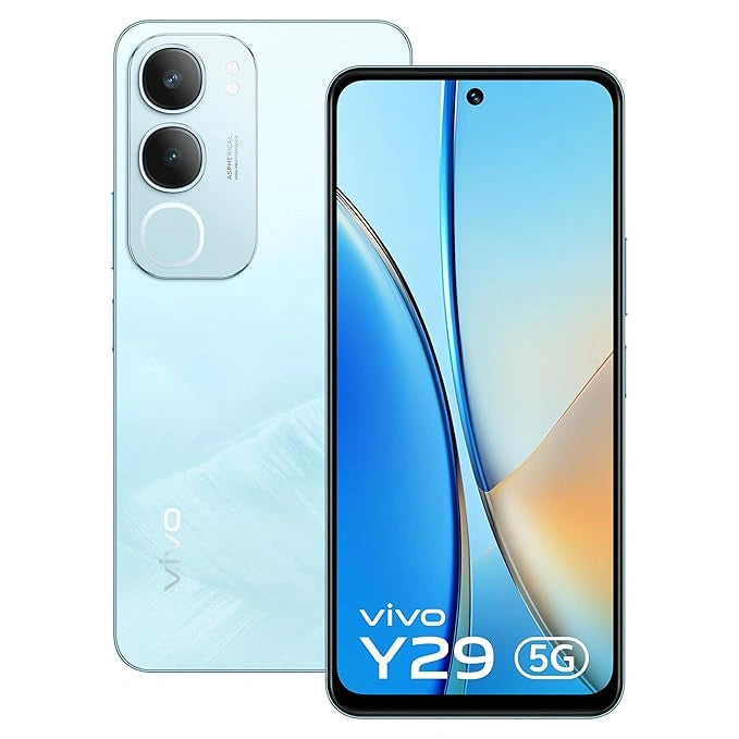 “Vivo Y29 5G in Titanium Gold—highlighting the rear dual lenses and minimalist design.”