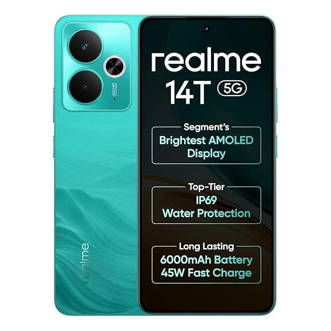 realme 14T 5G Smartphone 8+128GB Surf Green, 6.67-inch Screen, 120Hz Display, 6000mAh Battery, 68MP Camera, MediaTek Dimensity 6300, IP69