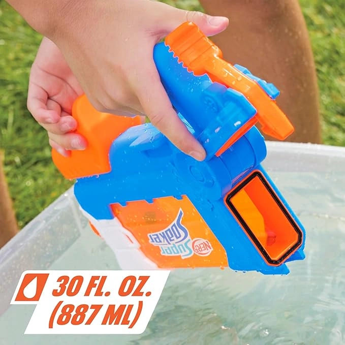 Nerf water blaster toy – Flip Fill Super Soaker with 887ml tank for kids’ garden games”
