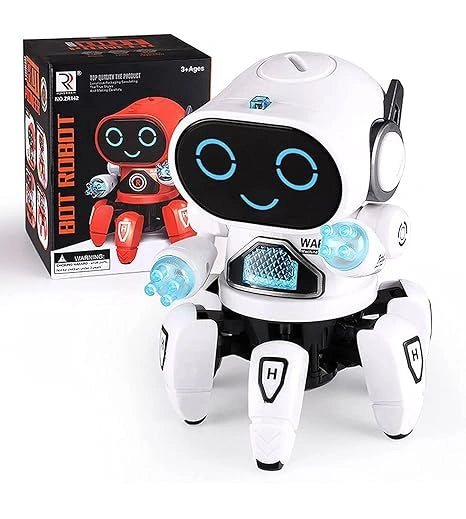 "Dancing robot toy with LED lights, 360° movement, musical interactive robot for boys, girls, toddlers, and kids."