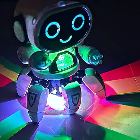 "Dancing robot toy with LED lights, 360° movement, musical interactive robot for boys, girls, toddlers, and kids."