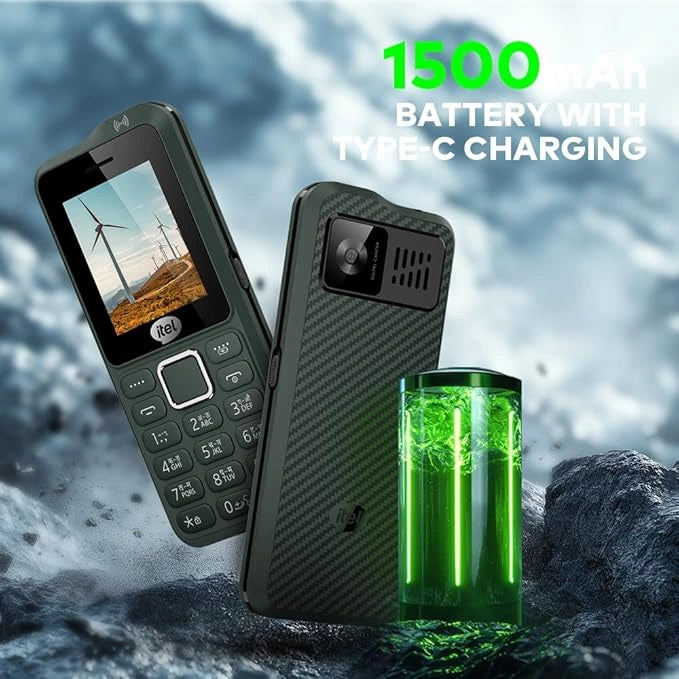 Itel Kingsignal Keypad Mobile Phone | Stronger Signal |1500 mAh 33 Days Standby Super Battery | Type C Charger | KingVoice | Wireless FM with Recording | Auto Call Recording |Kevlar Texture|ArmyGreen