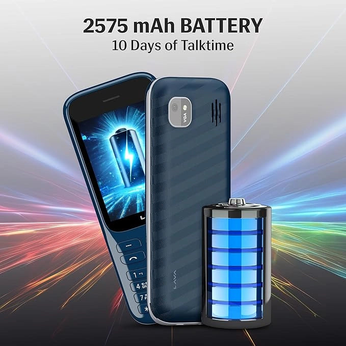 Lava Gem 2025 Dual Sim Keypad Phone (2.8" Display, Camera & Flash) | 2575mAh Smart AI Powerful Battery | Wireless FM & Recording | Stereo Speakers | Call Recording (Blue Chrome)