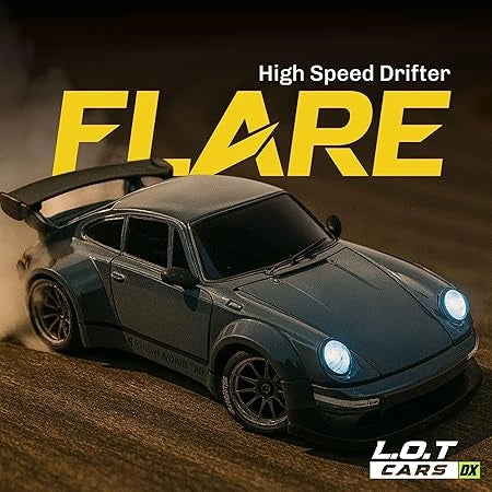 “1:24 scale Porsche 911 remote-controlled drift car with 4WD, 2.4GHz control, gyroscope, LED lights, and super sports racing design.”