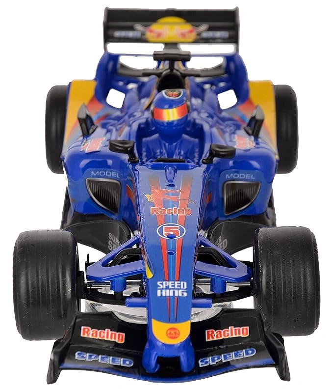 Blue 1:18 scale Formula 1 friction car toy with lights and sound for kids