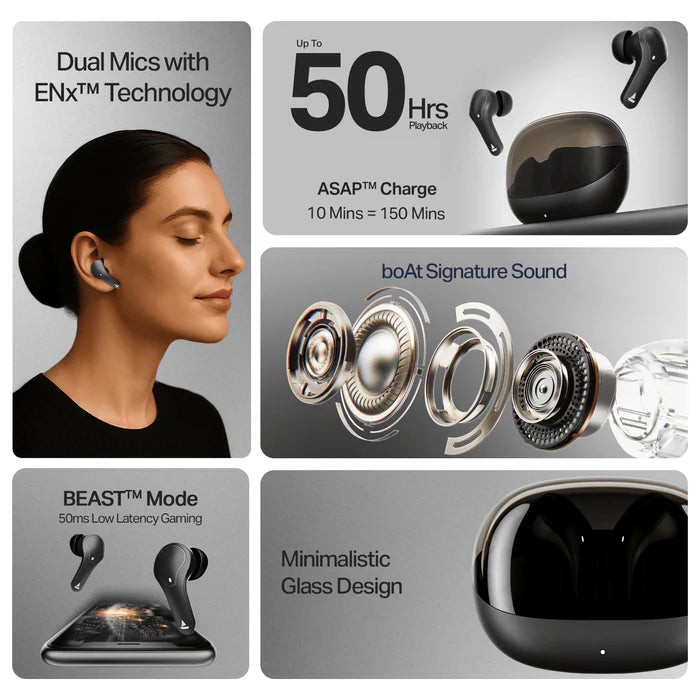boAt Airdopes 311 Pro w/ 50 HRS Playback, ASAP Charge & Dual Mics ENx Technology Bluetooth  (charcoal black, True Wireless)