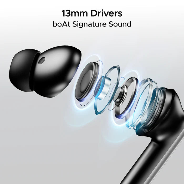 boAt Airdopes 111v2, Leather Finish,4Mics ENx,50HRS Playback,13mm Drivers,Fast Charge Bluetooth  (Classic Black, True Wireless)